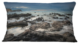Rocky Seashore With Blue Sky Over Seashore Throw Pillow, 12"x20"