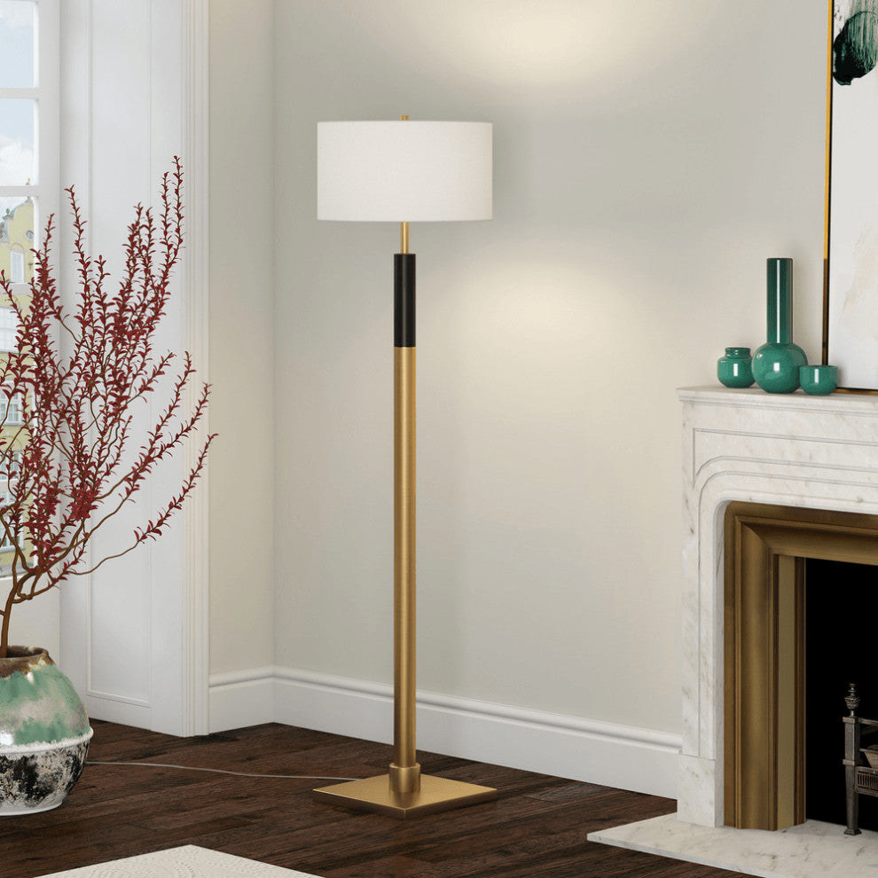 62" Black Traditional Shaped Floor Lamp With White Frosted Glass Drum Shade