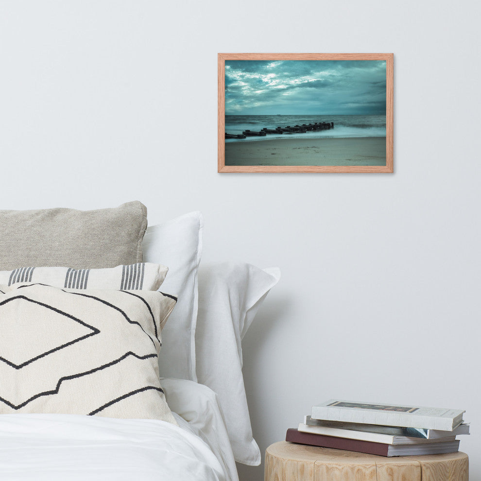 Blue Morning at Rehoboth Coastal Landscape Framed Photo Paper Wall Art Prints, Red Oak, 12" X 18"