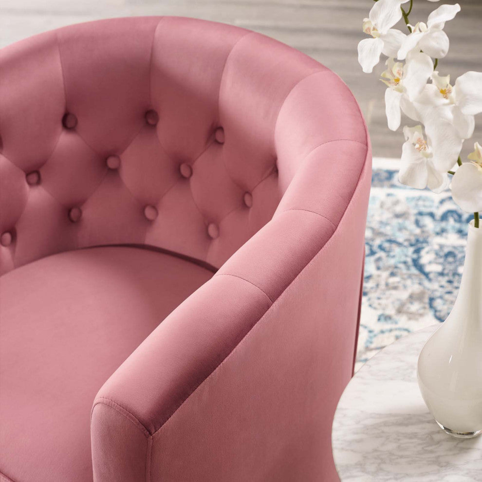 Tufted Armchair Accent Chair, Velvet, Pink, Modern, Living Lounge Hospitality