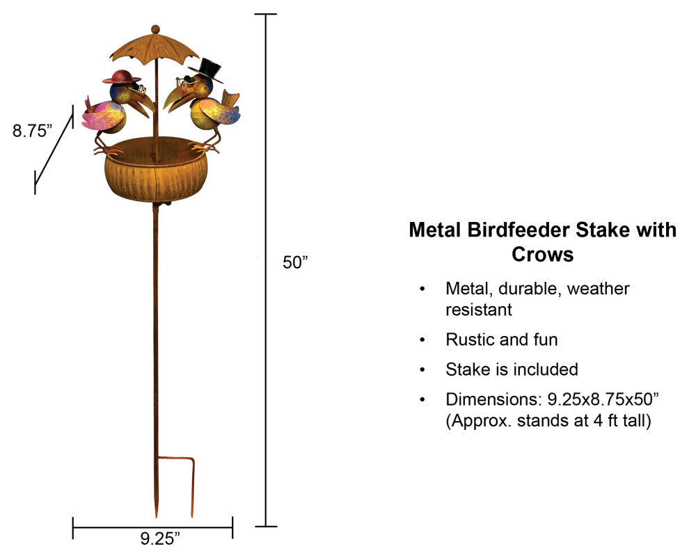 Metal Rustic Bird Feeder Outdoor Garden Stake with Crows