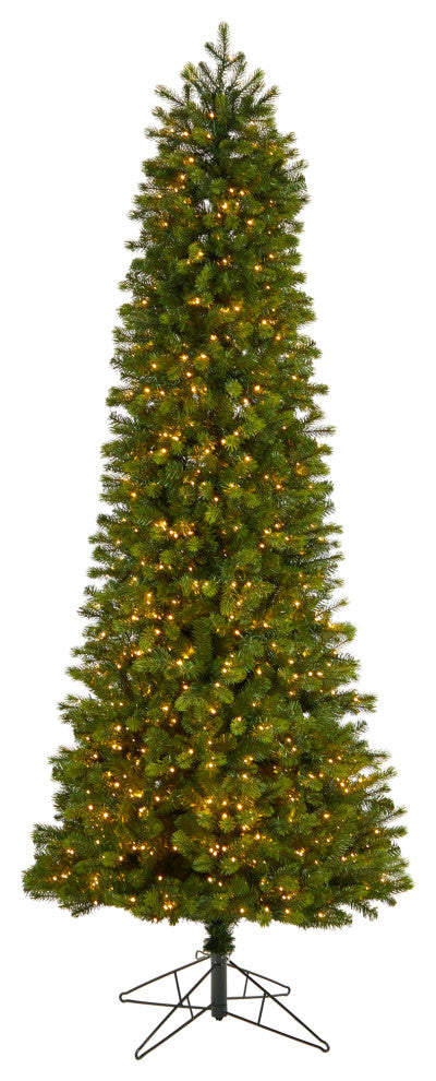 8.5' Slim Colorado Mountain Spruce Faux Xmas Tree W/ Lights & Bendable Branches