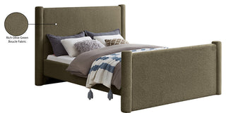 Elias Upholstered Bed, Green, Full, Boucle Fabric