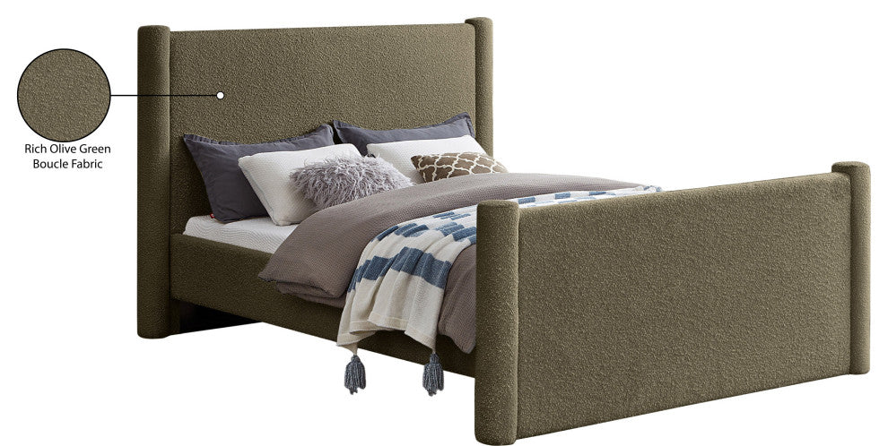 Elias Upholstered Bed, Green, Full, Boucle Fabric