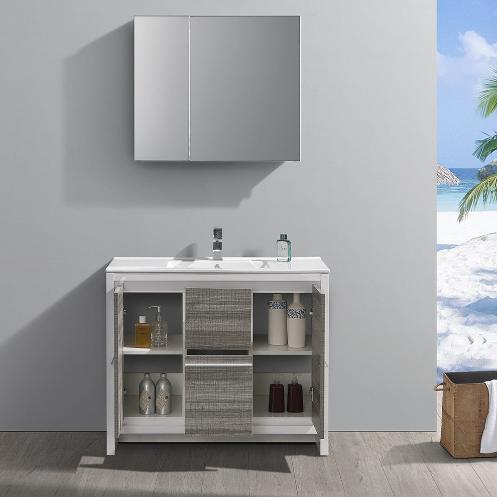 Allier Rio 40" Ash Gray Modern Bathroom Vanity Set, Cabinet, Faucet, FFT1030BN