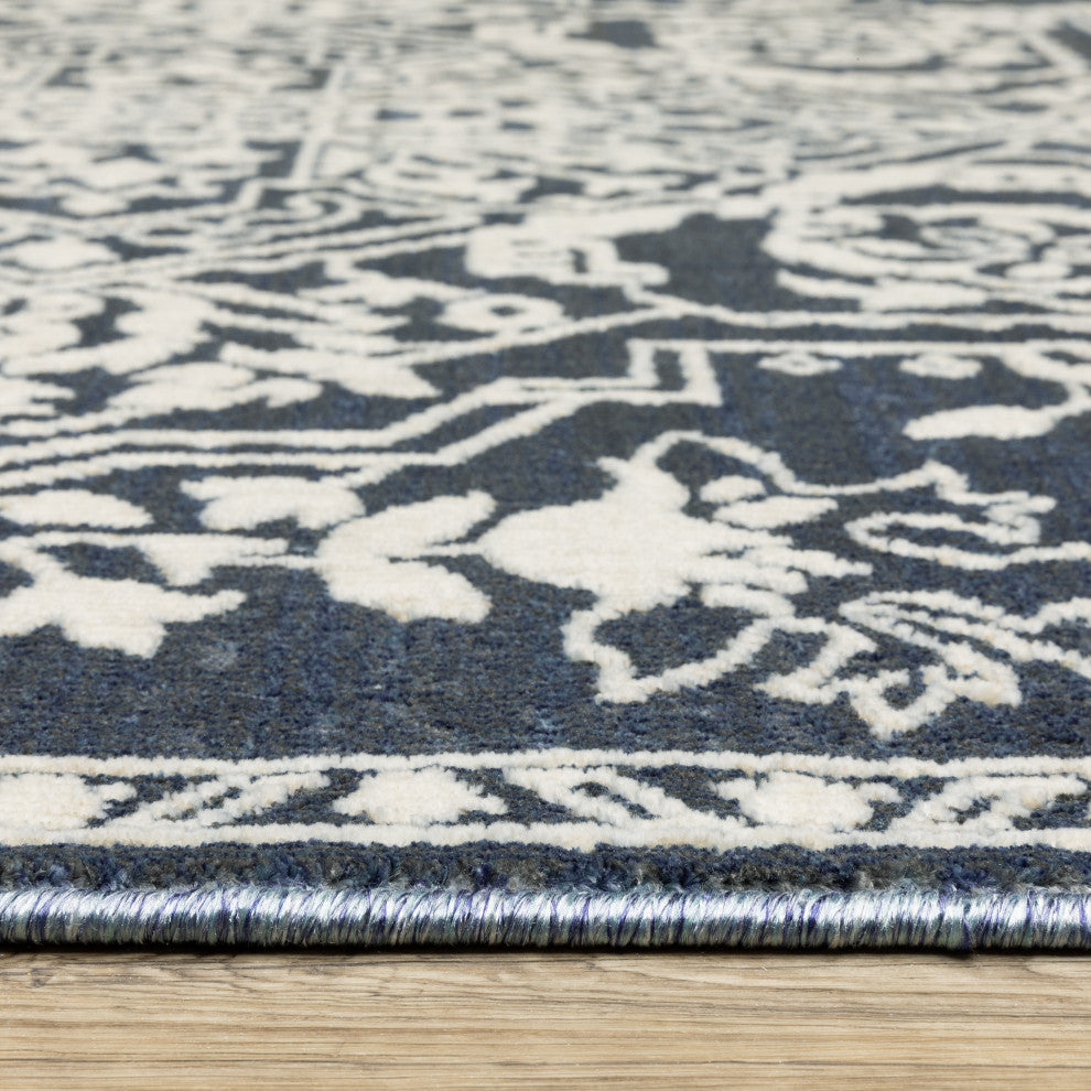 Iris Two-Tone Medallion Blue/ Ivory Area Rug 6'7" x 9'6"
