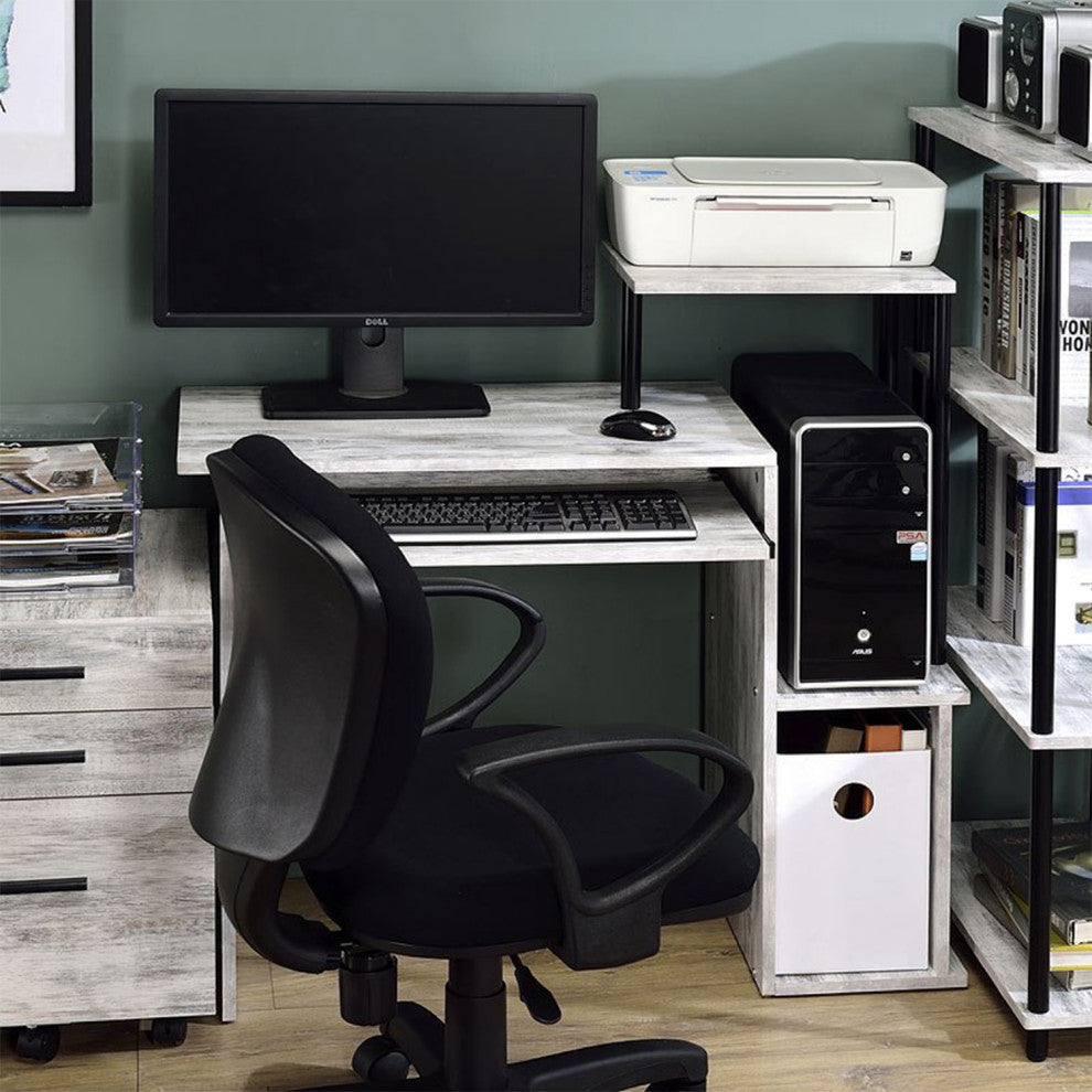 Computer Desk With Keyboard Tray, Antique White and Black
