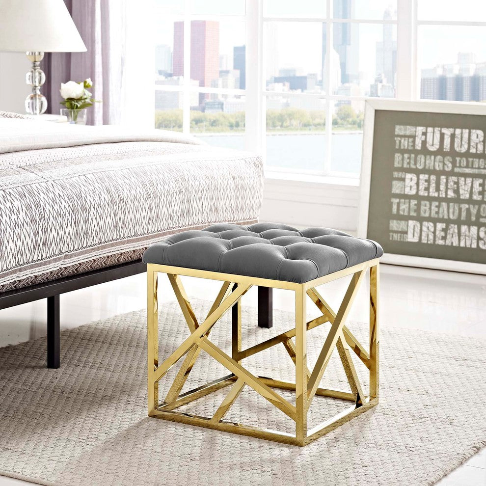 Modway Intersperse Ottoman, Gold Gray