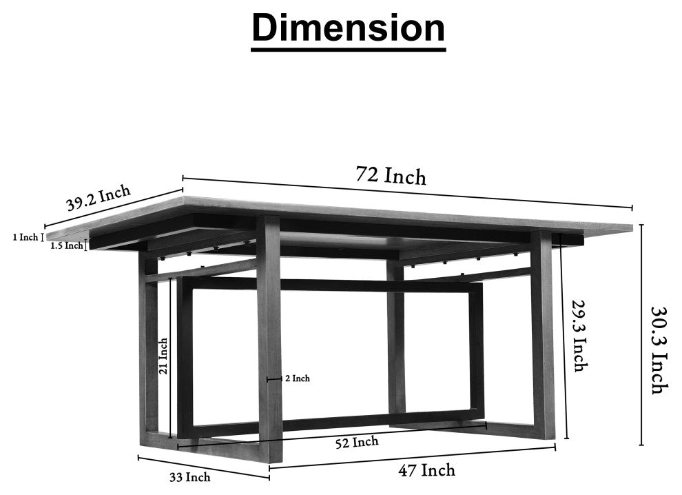 72" Dining Table Rectangular Mango Wood Top Metal Interlocked Base Brown Gray