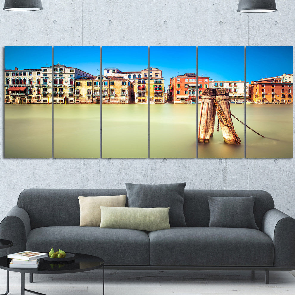 Traditional Buildings of Venice, Landscape Canvas Wall Art, 70"x28", 6 Panels