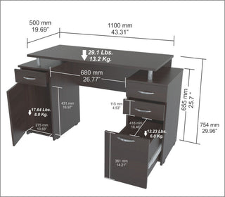 HomeRoots Espresso Finish Wood Computer Desk with Four Drawers