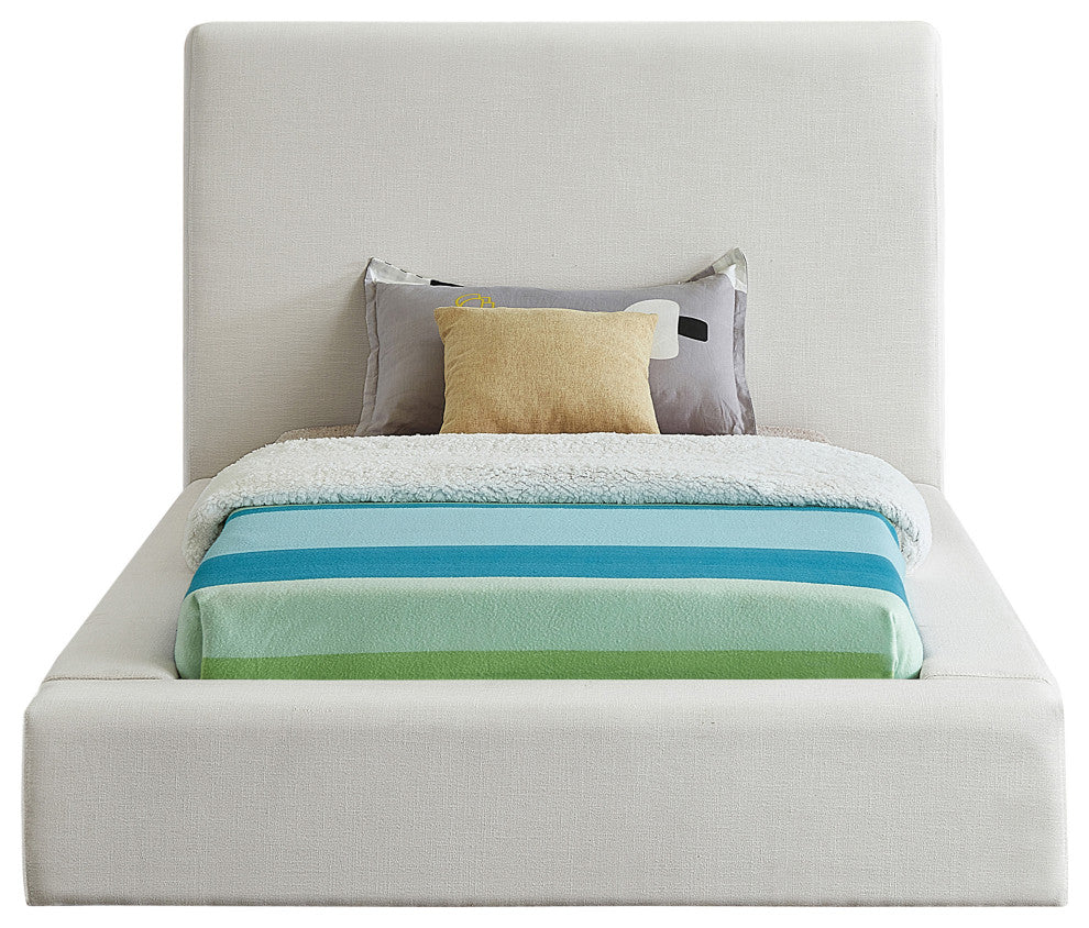 Devin Linen Textured Fabric Upholseterd Bed, Cream, Twin