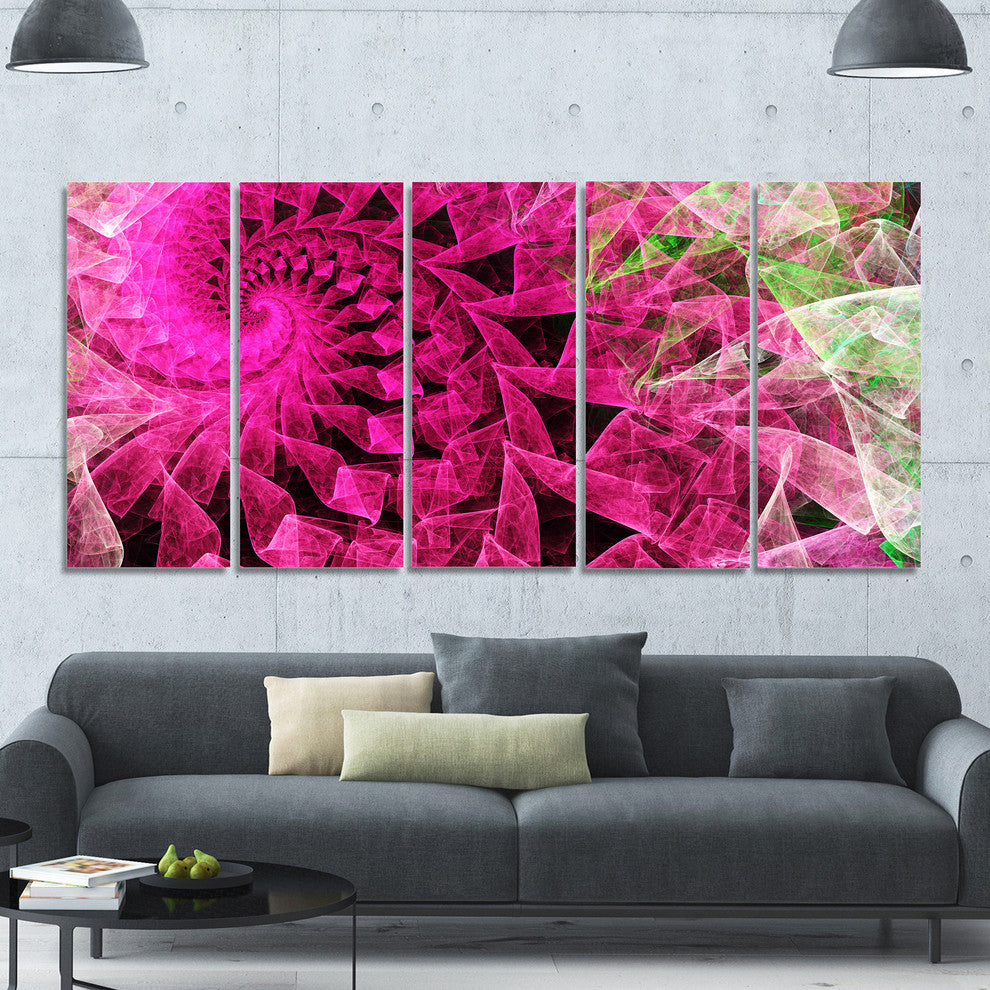 Pink Spiral Kaleidoscope, Abstract Wall Art Canvas, 60"x28", 5 Panels