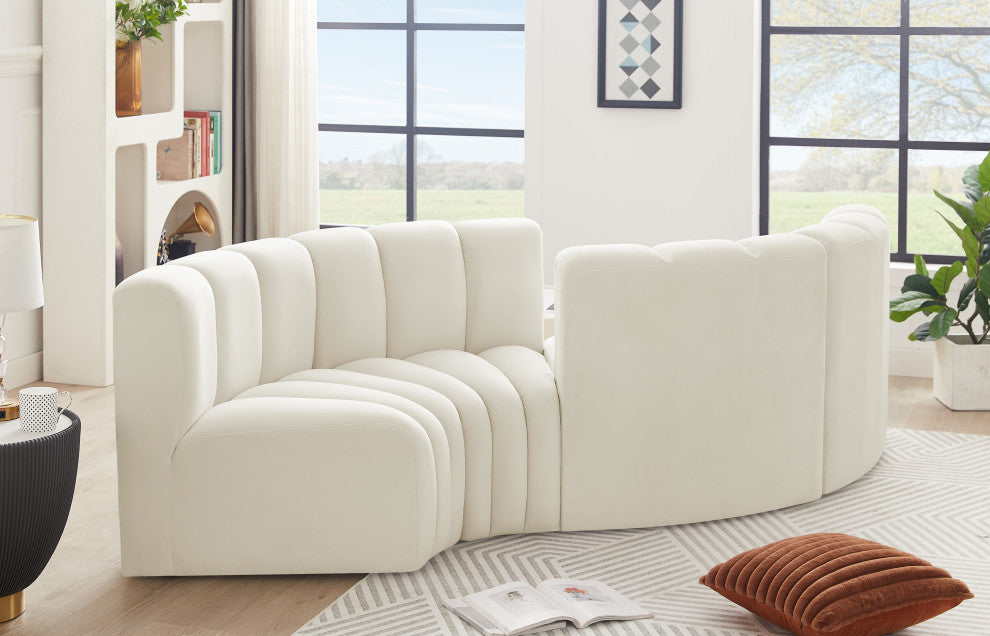 Arc Velvet Upholstered 4-Pc. Facing Modular Sectional, Cream