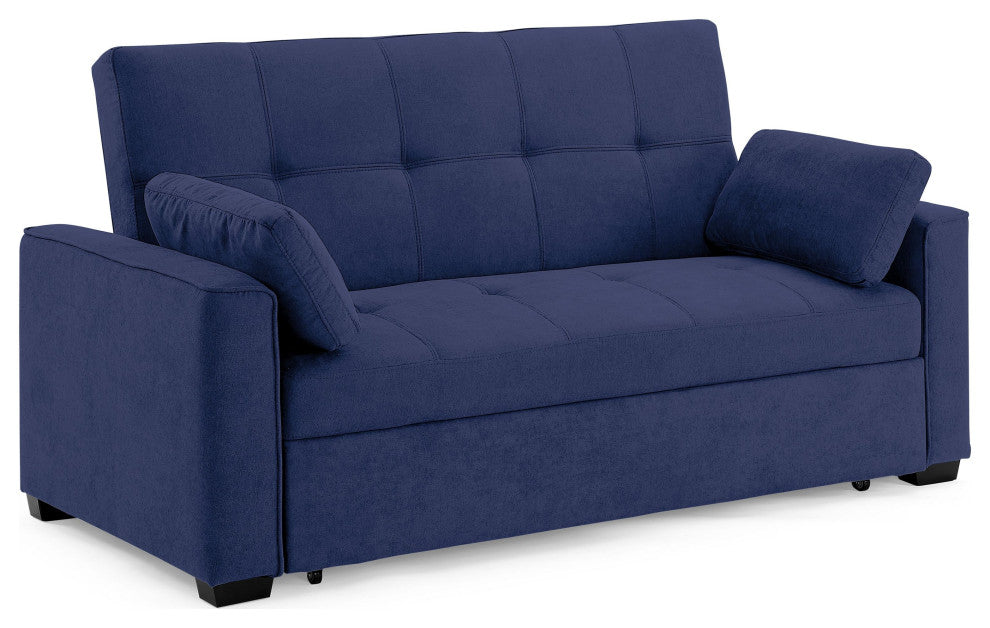 Nantucket Pull-Out Chenille Sleeper Sofa With Accent Pillows, Navy, Queen