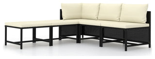 vidaXL 5 Piece Patio Sofa Set With Cushions Black Poly Rattan