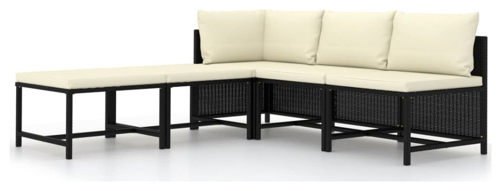 vidaXL 5 Piece Patio Sofa Set With Cushions Black Poly Rattan