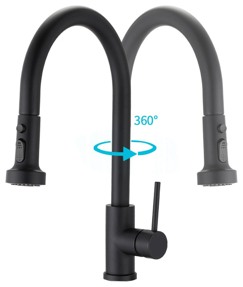 Single Handle Deck Mounted High Arc Pull Down Kitchen Faucet with Sprayer, Matte