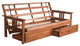 Caleb Frame Futon With Barbados Finish, Storage Drawers, Suede Blue