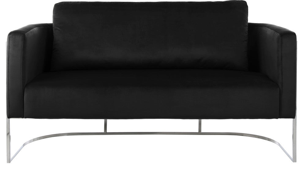 Casa Velvet Upholstered Loveseat, Black, Chrome Finish