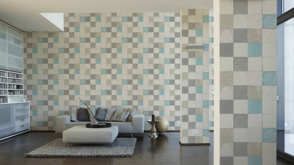 Tile Textured Wallpaper Featuring Floral And Plain Pattern, 374061