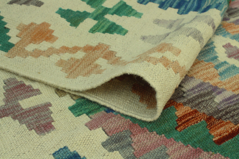 Sun Faded Kilim Carter Ivory/Blue Rug, 6'5x9'7