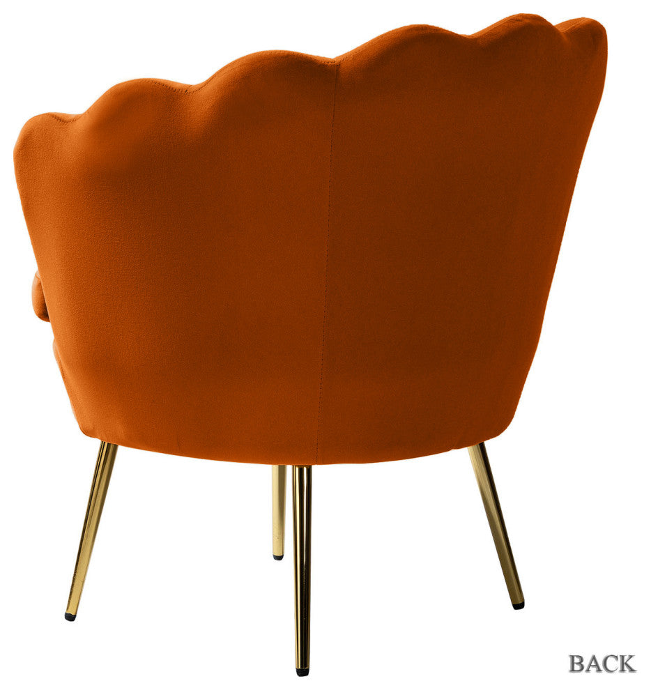 Velvet Accent Barrel Chair With Scalloped Seashell Edges Set of 2, Orange