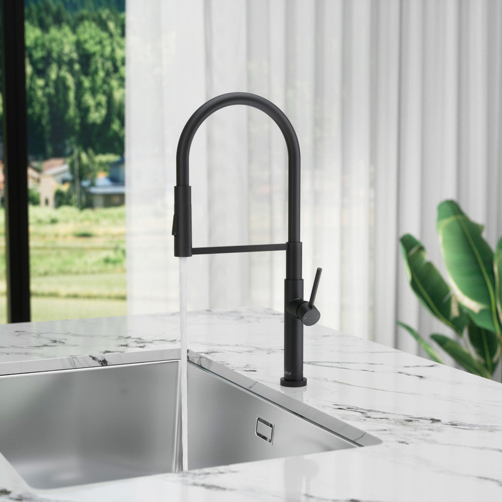 Single Handle Deck Mounted High Arc Pull Down Brass Kitchen Faucet, Matte Black
