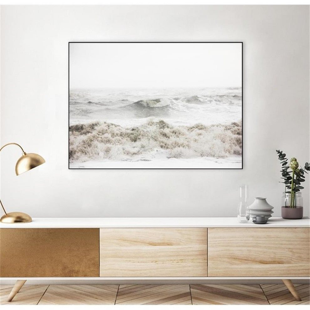 Giant Art Canvas 32x24 Breaking Waves Framed in White