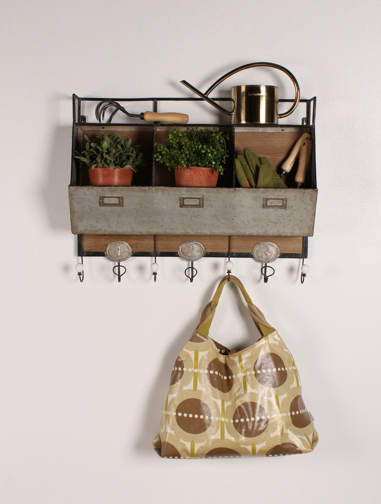 DesignOvation Arnica Rustic Wall Storage Pockets With Hooks