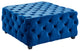Taurus Contemporary Ottoman In Blue Velvet, Wood Legs