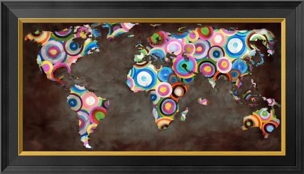 "World in circles" Framed Canvas Giclee by Joannoo, 28x16"