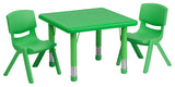 24'' Square Green Plastic Height Adjustable Activity Table Set