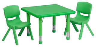 24'' Square Green Plastic Height Adjustable Activity Table Set