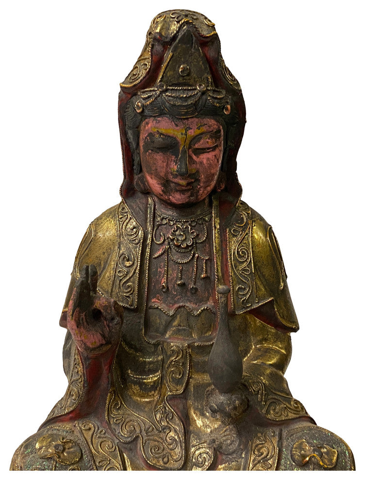 Vintage Chinese Wooden Carved Home Guardian Kwan Yin Figure Hws1162