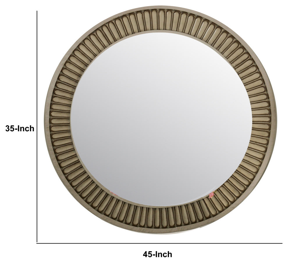 Benzara BM233863 Traditional Style Round Mirror, Decorative Trim Edges, White