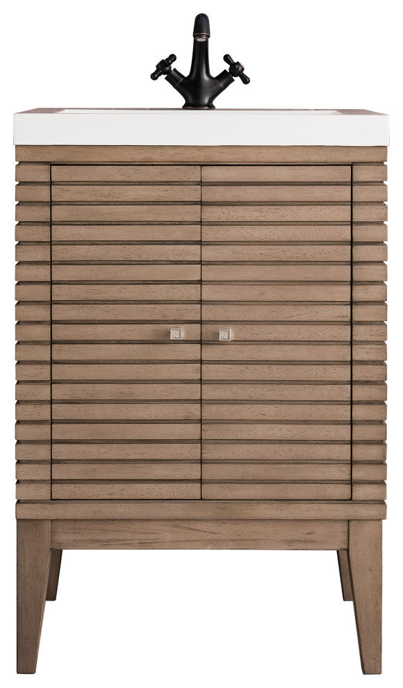 Linden 24" Vanity, Whitewashed Walnut, White Glossy Resin Countertop
