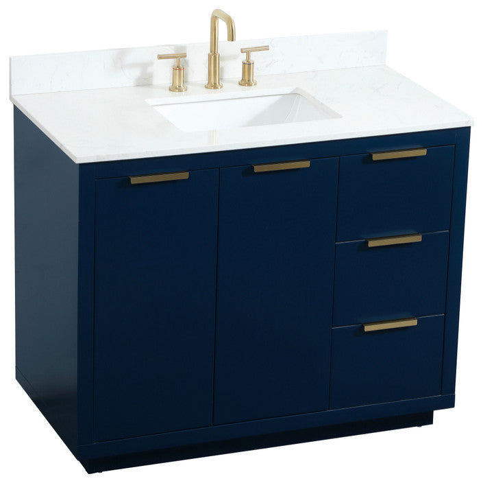 42" Single Bathroom Vanity, Blue, With Backsplash