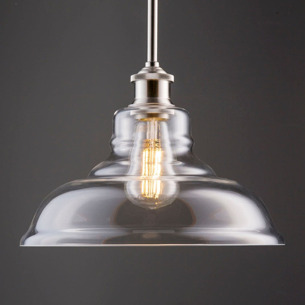 Lucera Industrial Factory Pendant, Brushed Nickel, Led Bulb