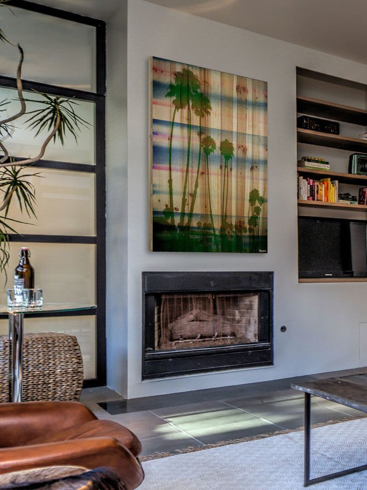 "Palm Rainbows" Print on Natural Pine Wood, 40"x60"