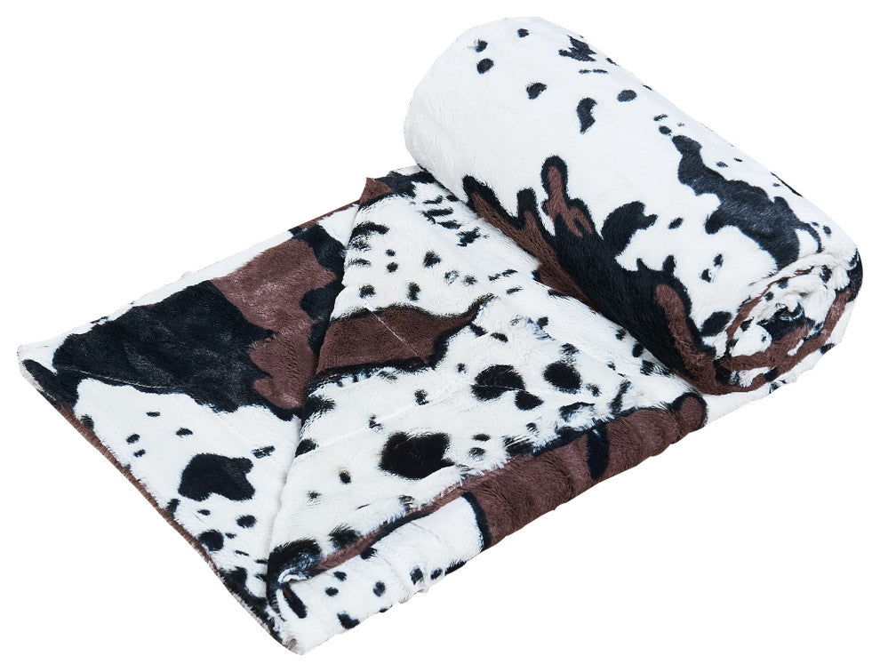 Animal Printed Double Sided Faux Fur Throw Blanket, Cow, 50"x60"