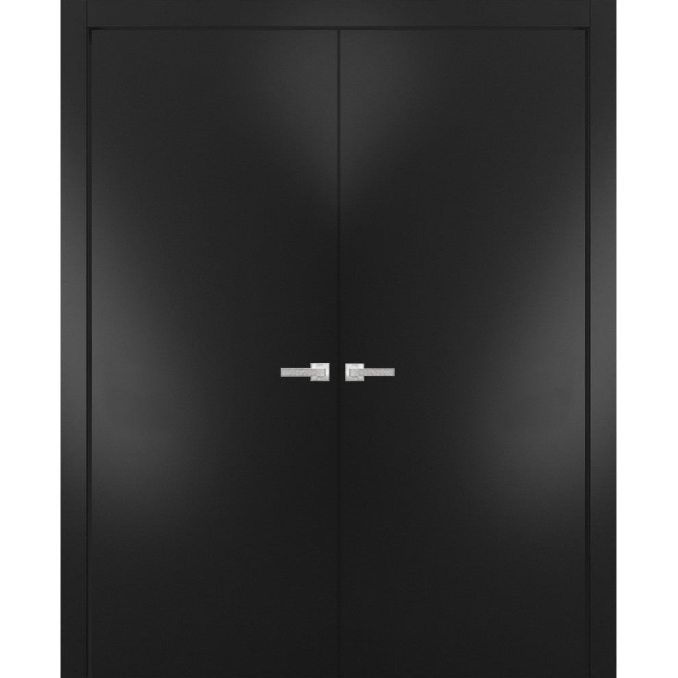 Modern Solid Double Doors 60 x 96 | Planum 0010 Black Matte | French