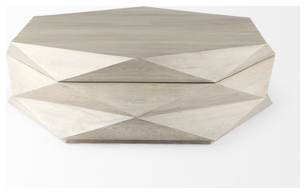 48" Natural Solid Wood Hexagonal Lift Top Coffee Table