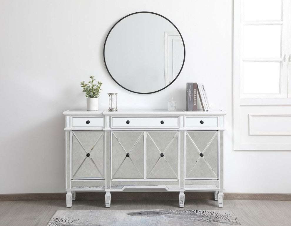 Calum 60" Mirrored Credenza, Antique White