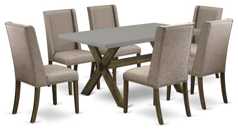 X796Fl716-7, 7-Piece Small Table Set, 6 Chairs and Dinner Table Hardwood