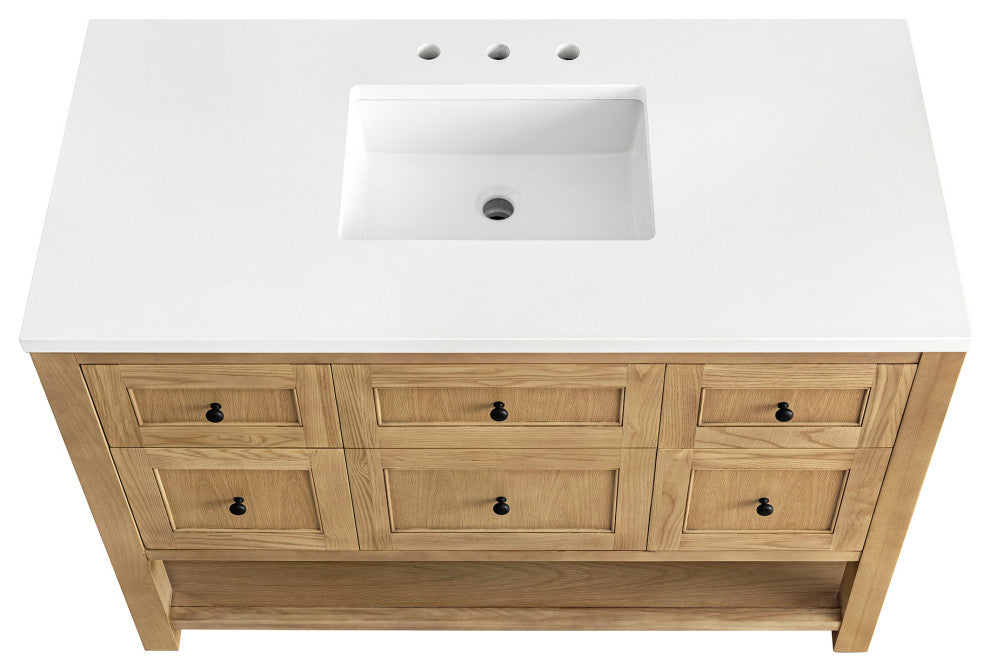James Martin Breckenridge Bath Vanity, Light Natural Oak, 48", White Zeus, Three-Hole