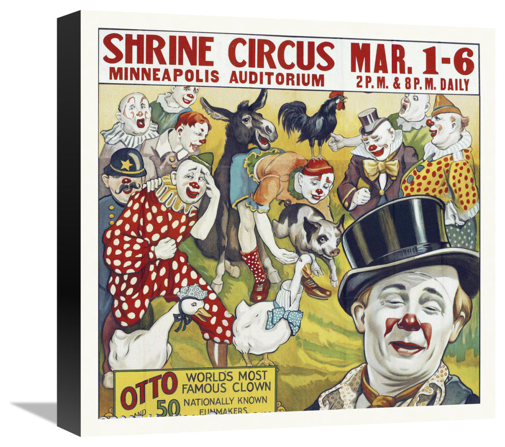 "Shrine Circus - Clowns - 1935" Canvas Giclee, 16"x16"