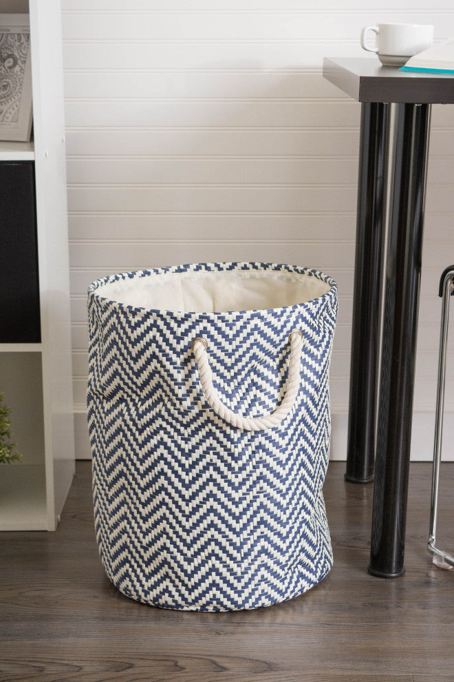 Paper Bin Chevron Nautical Blue Round Large 20x15"x15"
