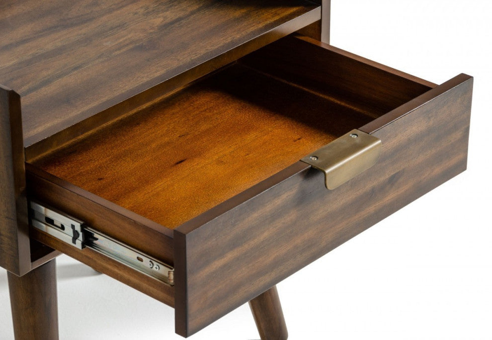 Classic Dark Walnut Acacia Wood Nightstand With Single Drawer