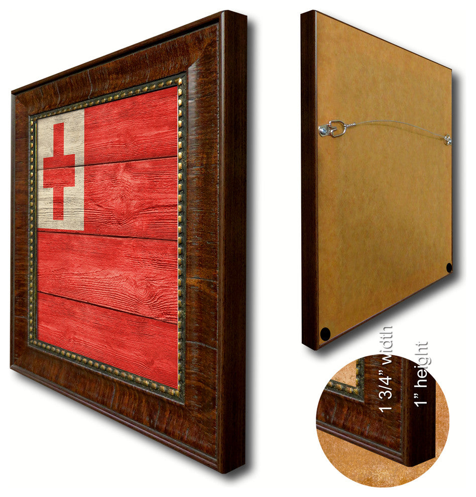 Tonga Country Textured Flag Print With Brown Gold Frame, 19"X27"